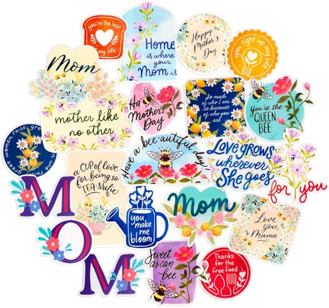 22PCS Heartfelt Mother’s Day Stickers – Floral & Funny Mom Stickers, Waterproof for Crafts, Scrapbooks, Water Bottles